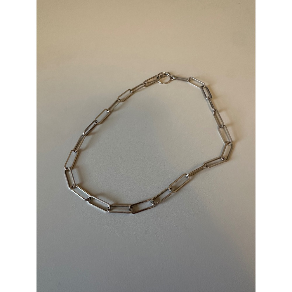 Silver Paperclip Chain Necklace with Toggle Clasp